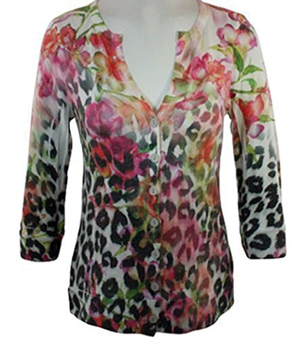 Cubism Animal Blended Floral Top Button Front Print with Burn Outs