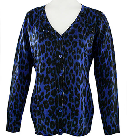 Christine Alexander Black Scatter, Swarovski Crystal V-Neck Blue Leopard Sweater
