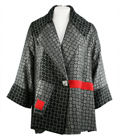 Moonlight - Contrast Squares Asian Style Jacket with Red Patchwork Accents