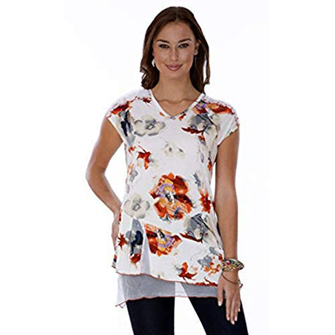 Parsley & Sage - Poppy, Cap Sleeve Chiffon Trimmed Tunic in a Floral Pattern