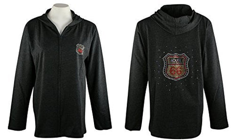 Cactus Bay - Crystal Route 66, Long Sleeve Rhinestone Accent Cotton Hoodie Top