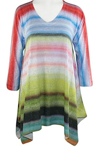 Nally & Millie - Rainbow Daze, V-Neck, 3/4 Sleeve, Hand Paint Stripe Knit Tunic