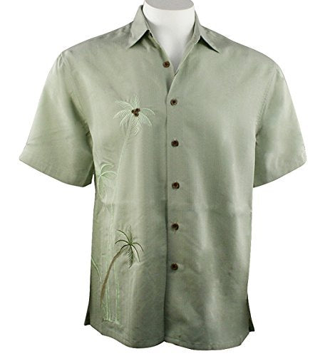 Bamboo Cay - Flying Palms, Tropical Style Palm Green Embroidered Men's Shirt