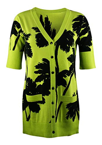 Berek - Miami Palms, V-Neck, 1/2 Sleeve, Button Front Trendy Fashion Sweater Top