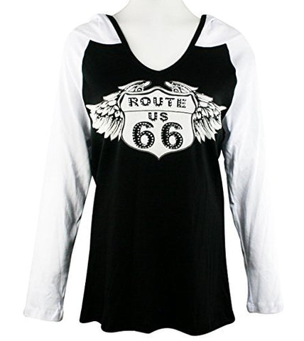 Big Bang Clothing Route 66, Long Sleeve, Rhinestone Accent Printed Hoodie Top