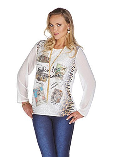 Tricotto - Follow Your Dreams Top with Long Sheer Sleeve and Mini Sequin  – Cities Fashion