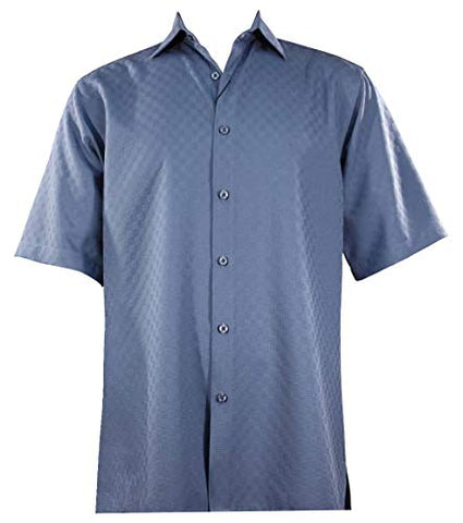 Bassiri - Button Front, Short Sleeve, Square Hem, Blue, Casual Men's Shirt
