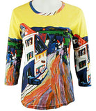 Breeke - Kandinsky by Kandinsky, 3/4 Sleeve, Scoop Neck, Hand Silk Screened Top