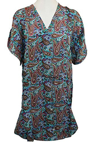Tolani Apparel - Anna Flared Tunic, V-Neck Tie, Paisley Print Top