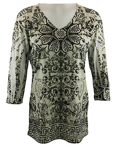 California Bloom Geometric Print Burnout Tunic accented with Rhinestones & Rivets