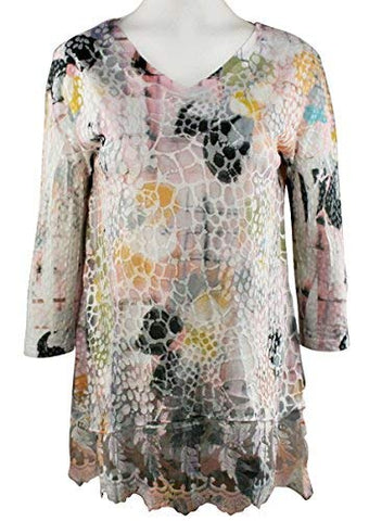 Impulse California - Lace Weave, 3/4 Sleeve Sheer Top with Lace Trim Accents