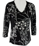Alison Sheri - Vines, 3/4 Sleeve, V- Neck, Contemporary Top in a Floral Pattern