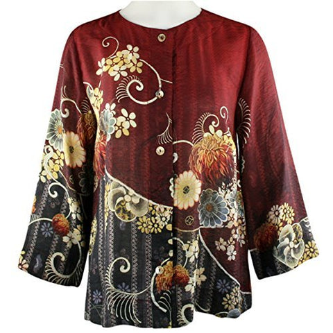 Citron Lotus Sky Blossoms, Asian Style Vintage Cropped Jacket With Back Pleat