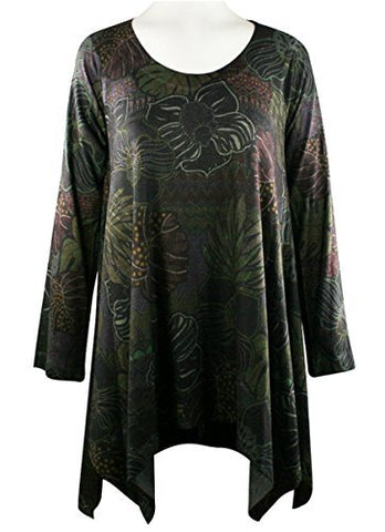 Nally & Millie Floral Leaves, Scoop Neck, Long Sleeve Printed Tunic Knit Top