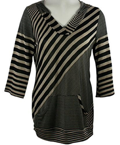 Cubism Stairway to Heaven, Pocket Front, Trimmed Hoodie Top with Accent Stripes