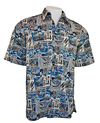 Go Barefoot Paradise Banded Collar Classic Old School Hawaiian Shirt Side Vents, Coconut Button