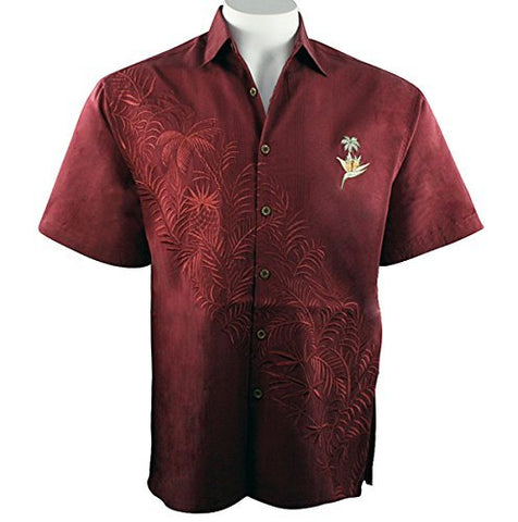 Bamboo Cay - Paradise Bambooquet, Embroidered Tropical Style Burgundy Shirt