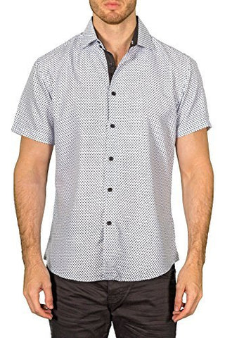 Bespoke White Button Front Contrast Trim Short Sleeve Casual or Dress Mens Shirt