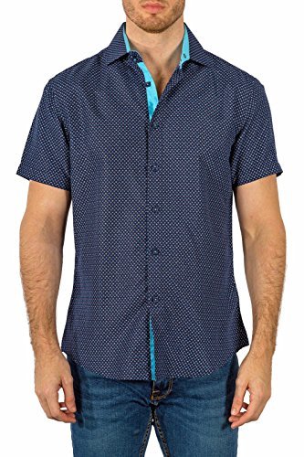 bespoke dress shirt Bespoke Navy Button Front Contrast Trim Short Sleeve Casual or Dress M