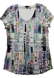 Tricotto - Mod Scene, Short Sleeve Top, V-Neck with Rhinestone Zipper Accent