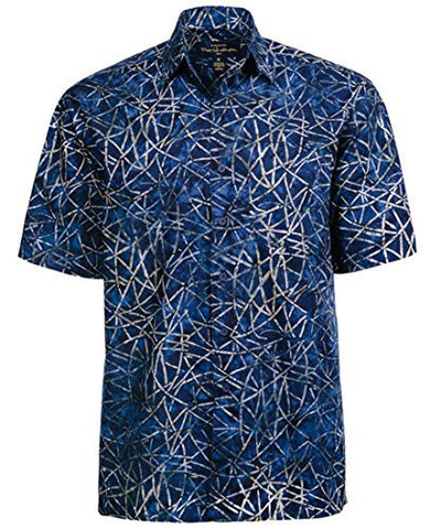 Peter Huntington Kakaban Island Sgle Pocket Handcrafted Navy Tan Tropical Shirt