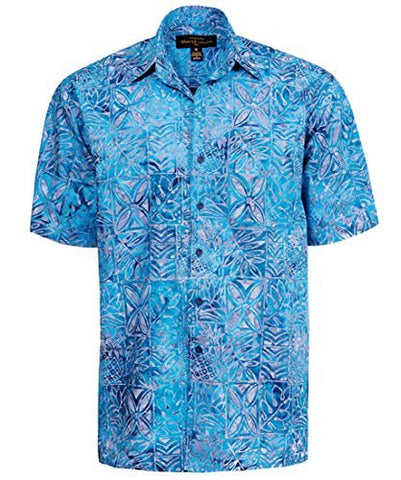 Peter Huntington Timor Island Single Pocket Handcrafted Aqua Gray Tropical Shirt