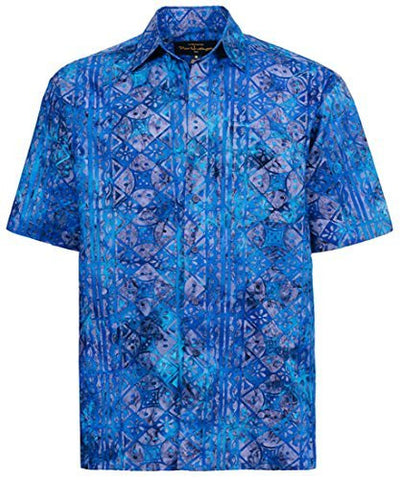 Peter Huntington Java Island Single Pocket Handcrafted Gray Aqua Tropical Shirt