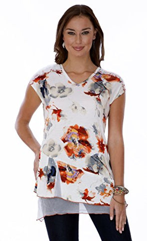 Parsley & Sage - Poppy, Cap Sleeve Chiffon Trimmed Tunic in a Floral Pattern