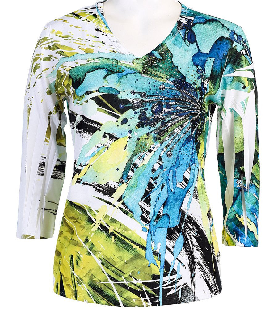 Jess & Jane - Rain Forest, V-Neck, Microfiber Burnout Sublimation Top