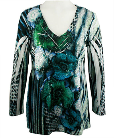 Impulse California - Green Leaf Line, Burnout Top with Mini Sequin Accents