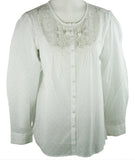 Ravel Fashion Flutter Sleeve Scoop Neck Patterned Cut-Outs White Peasant Blouse