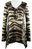 Mesmerize - Tanned Zebra, Long Sleeve, V-Neck Collar & Asymmetric Hem Tunic Top