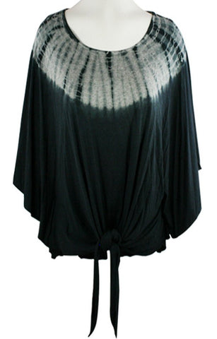 Gypsy Daisy Scoop Neck Tie Front Poncho Top with Tie Dye Geometric Designs