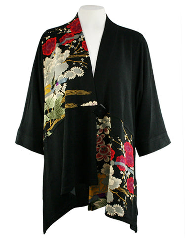 Moonlight - Asian Garden, Kimono Jacket, Asymmetric Hem Patchwork Floral Print