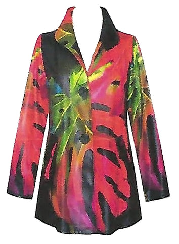 Valentina Signa Colored Frond, Long Sleeve Zippered Front Casual Fashion Jacket