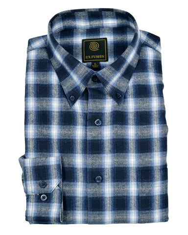 FX Fusion Navy Multi Flannel Long Sleeve Men's Shirt with Button Down Collar