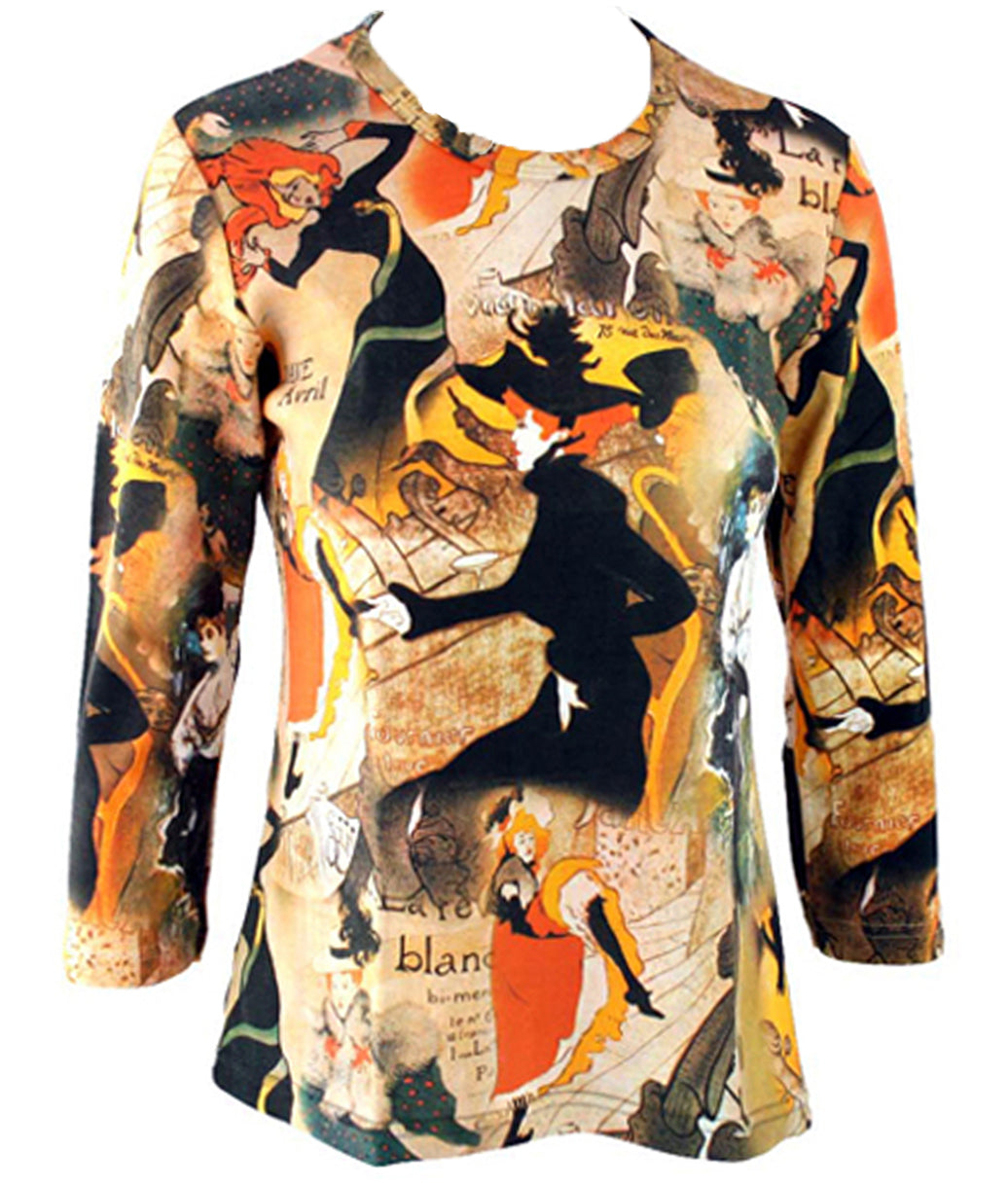 Toulouse Lautrec - Mixed Lautrec 3/4 Sleeve Hand Silk-Screened Fashion Art Top