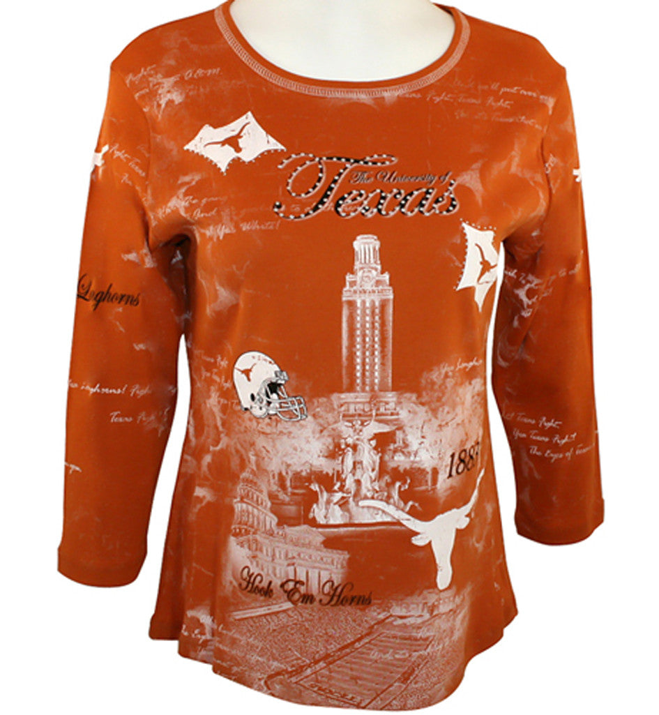 P-Michael Collegiate Apparel 3/4 Sleeve, Scoop Neck Top - U of Texas