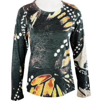 Vintage Highway - Yellow Butterflies, Long Sleeve Top with Soft Burn Outs