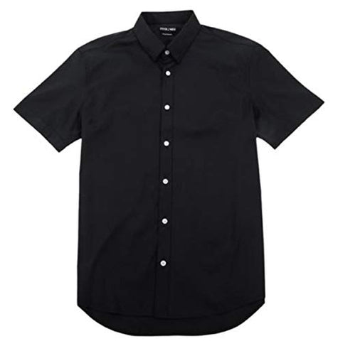 Stitch Note Classic Styled Short Sleeve Button Down Black Men's Shirt