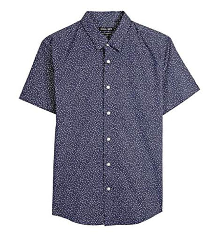 Stitch Note White Floral Print Short Sleeve Button Down Men's Casual Shirt