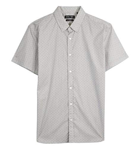 Stitch Note Stripe and Diamond Print Short Sleeve Button Down Casual Shirt Grey