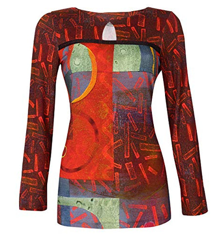Dolcezza - Scattered Tubes, Keyhole Neck Artist Designed Colorful Pullover Knit Top