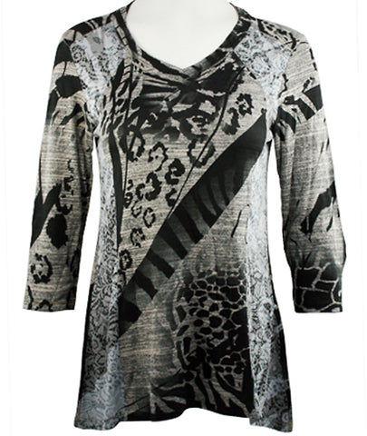 Cubism - Jungle Views, Burnout Side Panels V-Neck, 3/4 Sleeve Fashion ...