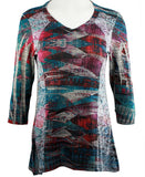 Cubism - Garment Flow, Burnout Side Panels V-Neck, 3/4 Sleeve Fashion Top