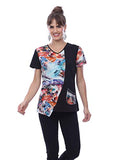 Parsley & Sage - Gail, V-Neck, Short Sleeve, Geometric Design Ladies Pocket Fashion Top