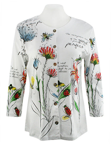 Jess & Jane - Ink Flower, Rhinestones, Cotton, White Printed Fashion Jacket
