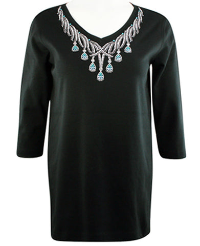 Christine Alexander - Turquoise Tear Drop, V-Neck Top Swarovski Crystal Accents