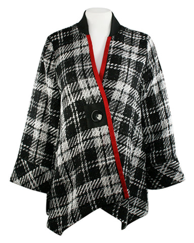 Moonlight - Black & White Plaid Asian Style Jacket with Red Stripe Accent