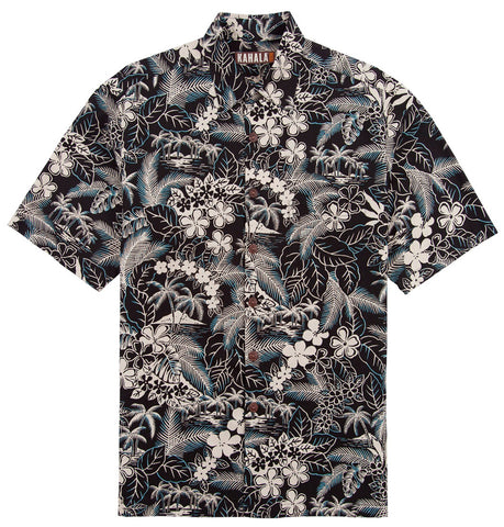 Kahala Sportswear Blue Lagoon, Relaxed Fit, Matched Pocket Hawaiian Shirt